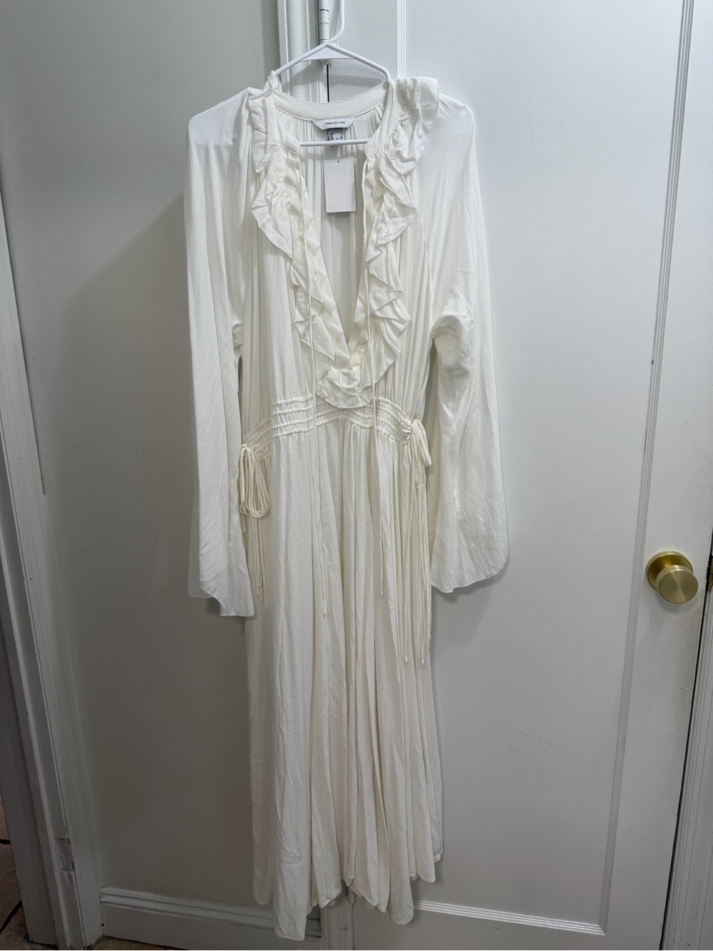 H&M Edition White Ruffle-Trim Long Sleeve Maxi Dress